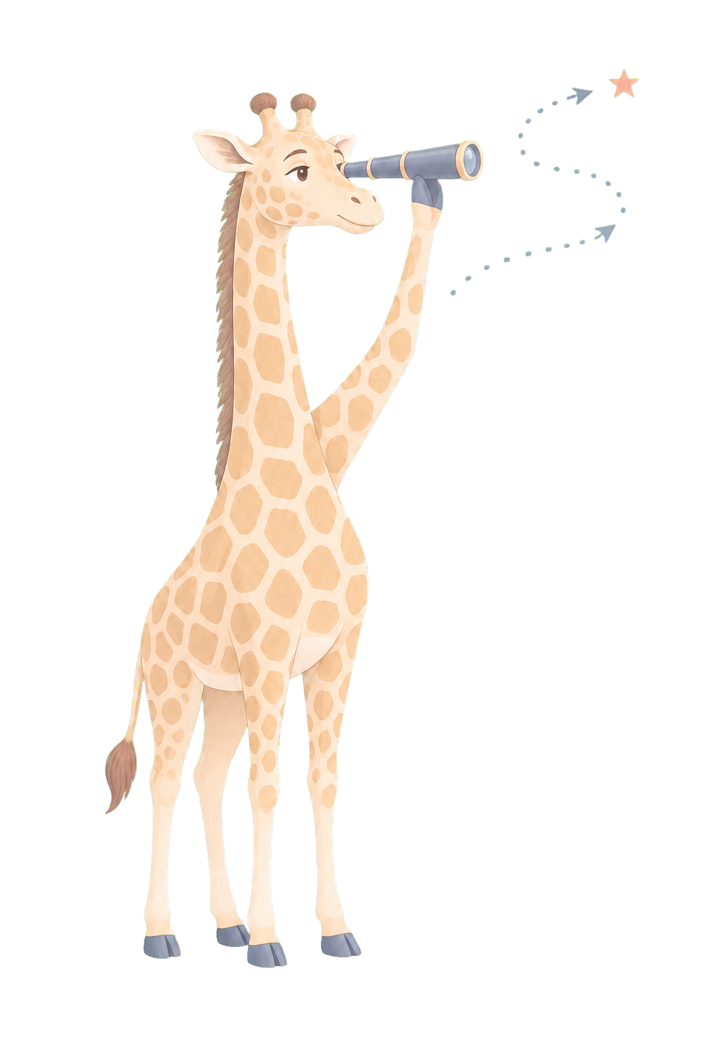 A cartoon giraffe using a telescope to look toward a long planning horizon